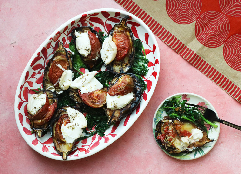 Grilled Eggplant with Tomato & Burrata