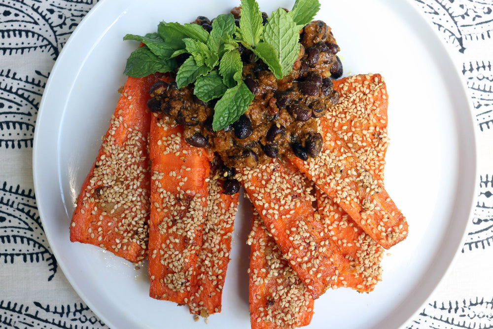 Roasted Carrots with Black Bean Lamb Masala