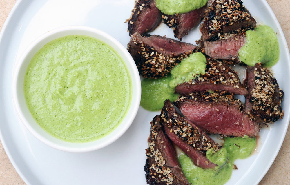 Sesame Crusted Lamb Leg With Artichoke Fenugreek Sauce