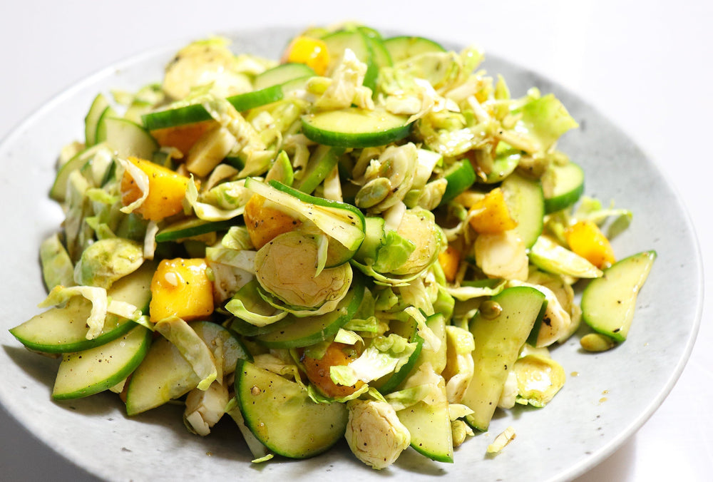 Shaved Brussels, Cucumber & Mango Salad