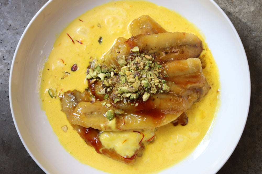 Caramel Bananas & Saffron Cream