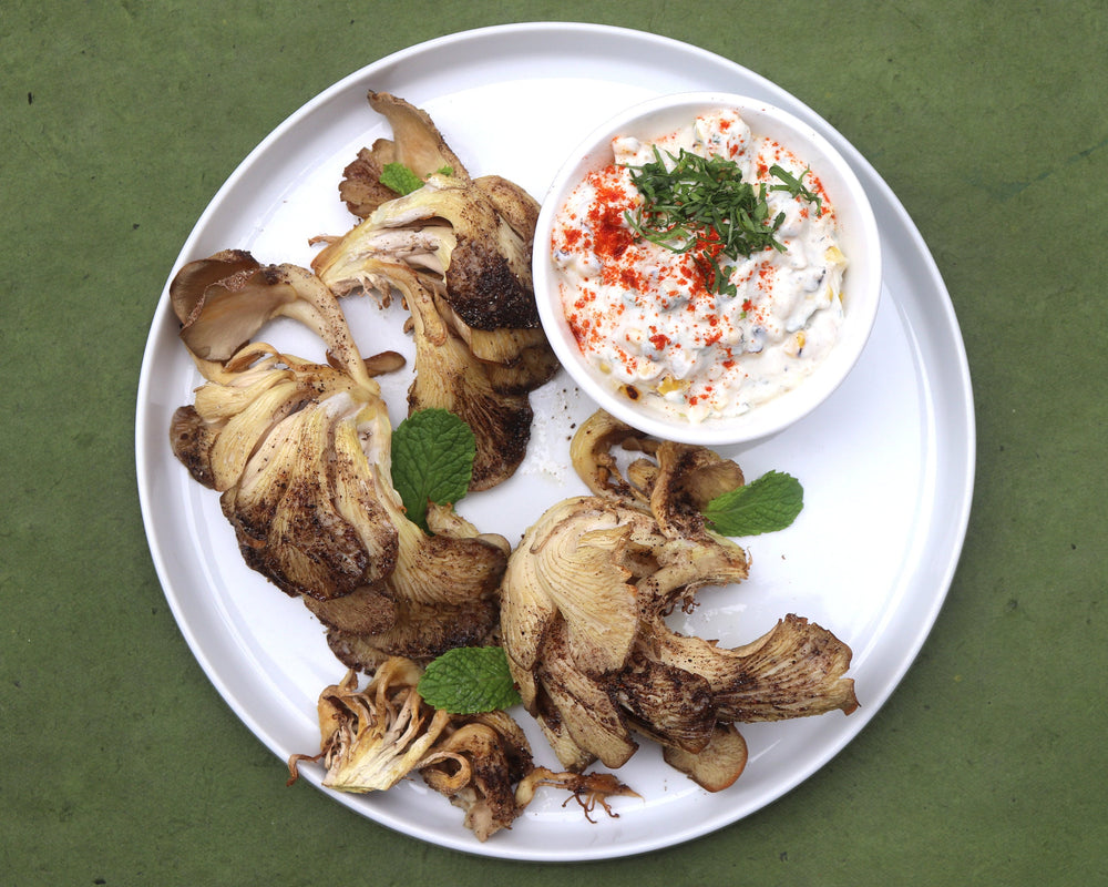 Roasted Oyster Mushrooms with Corn Raita