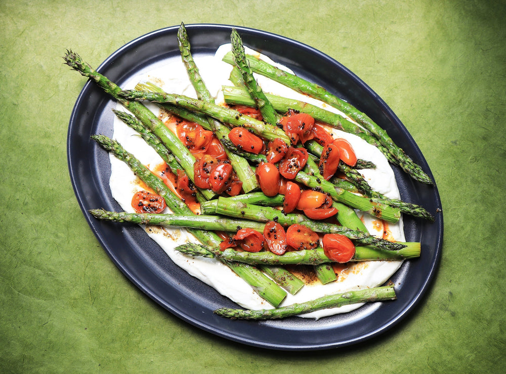 Roasted Asparagus with Yogurt & Tomato