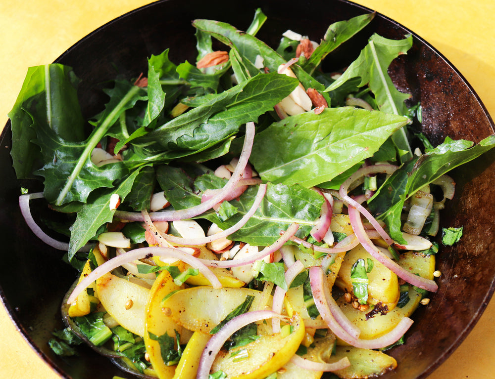 Skillet Pear & Dandelion Salad